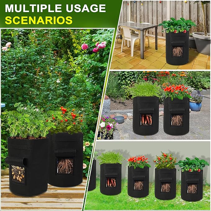 2-Pack 15-Gallon Grow Bags with 2 Flaps and Reinforced Handles,Non-Woven Potato Grow Bags, Heavy-Duty Thickened Aeration Fabric Pots for Potatoes, Tomatoes, Flowers, and Vegetables