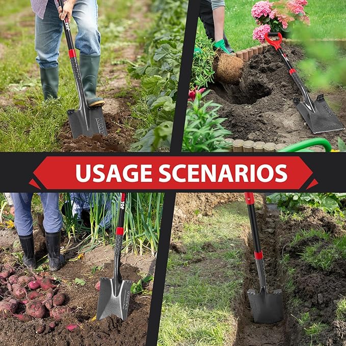 Spade Shovel Garden Flat Shovel Square Point Shovel Trenching Shovel for Digging Gardening Planting Edging, 43 inches