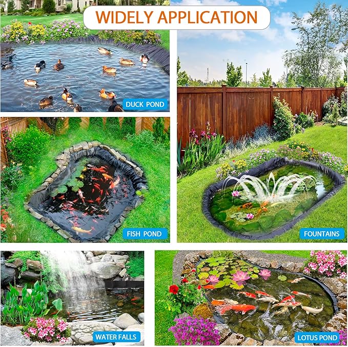 Pond Liners 10 x 15 Feet, Easy Cutting LDPE Pond Liner 20 Mil, High Preformed Koi Pond Liner for Ponds, Streams, Fountains and Garden Waterfall