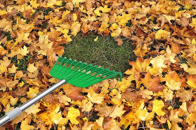 Gardzen 12 Tines Gardening Leaf Rake, Lightweight Steel Handle, Detachable, Ideal Camp Rake, Comes with Dustpan-Type Garden Bag