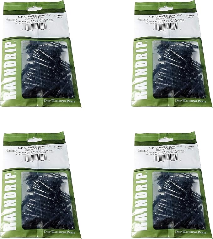 Raindrip 312050 312050B Single Barbed Connectors, 1/4-Inch, 50 Per Bag, Blacks Pack of 4