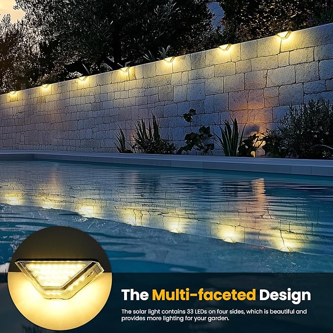 SOLPEX Solar Step Lights Outdoor,Solar Deck Lights for Outside,Two-Sided Stair Lights with 33 LEDs,Waterproof IP65 for Garden,Fence,Deck,Steps,Stair,Porch(2 Pack,Warm White)