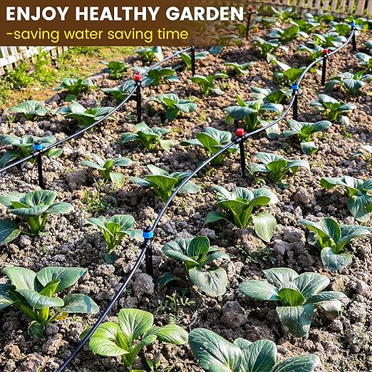55FT Quick-Connect Drip Irrigation Kit, Garden Watering System DIY Automatic Irrigation Equipment Set for Lawn Raised Bed Greenhouse Plant Watering with 1/4'' Tubing, Drip Emitters, Connectors