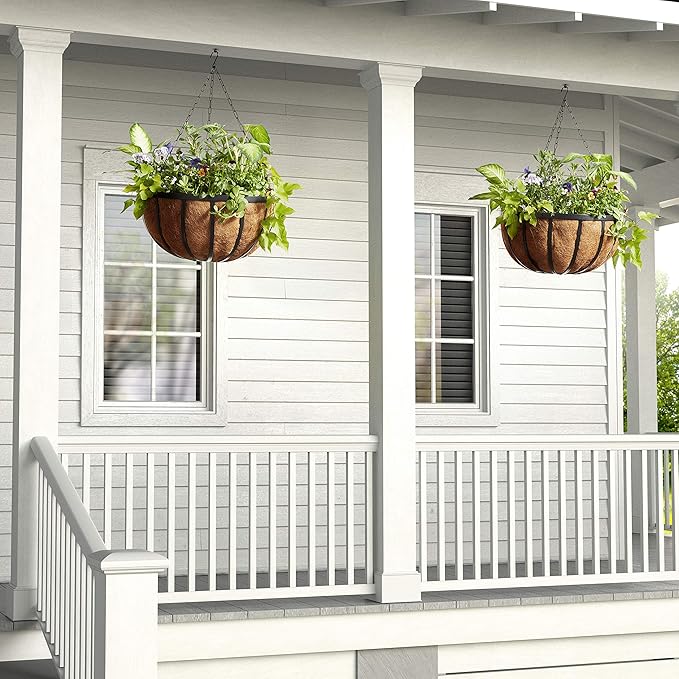 Arcadia Garden Products Coconut 1593 Solstice Round Hanging Basket Planter, 20-Inch, Black