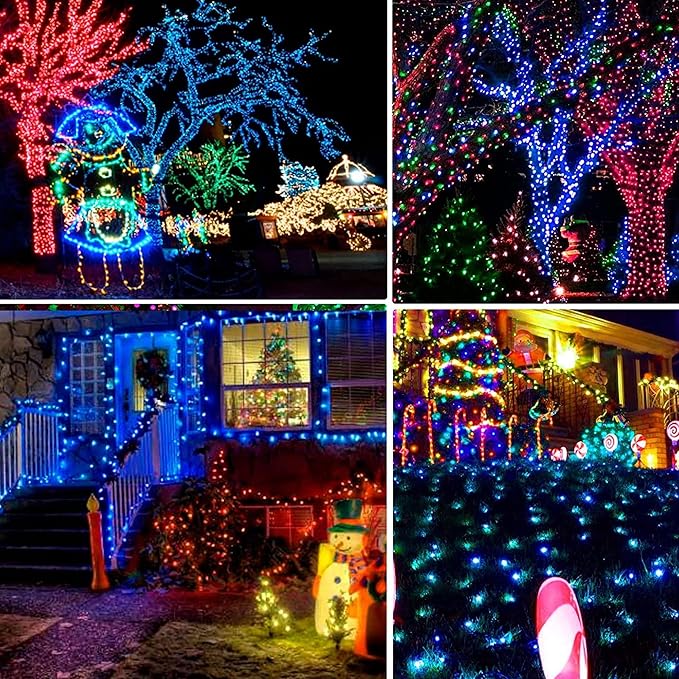 Dazzle Bright Christmas String Lights, Connectable Waterproof String Lights Green Wire with 8 Modes, Christmas Decorations for Indoor Yard Garden (Blue, 300 LED)