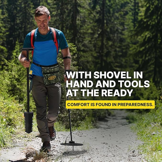 CKG Metal Detecting Shovel Tool, Heavy Duty Double Serrated Edge Digger - Digging Knife for Gardening Trowel Hunting Camping, Planting & Treasure Finds Pouch Bag, Set