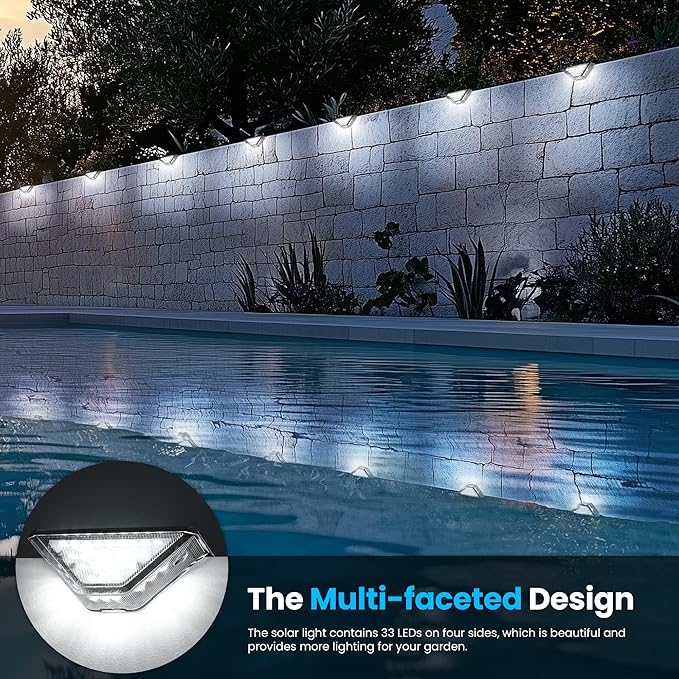 SOLPEX Solar Step Lights Outdoor,Solar Deck Lights for Outside,Two-Sided Stair Lights with 33 LEDs,Waterproof IP65 for Garden,Fence,Deck,Steps,Stair,Porch(16 Pack,Cold White)