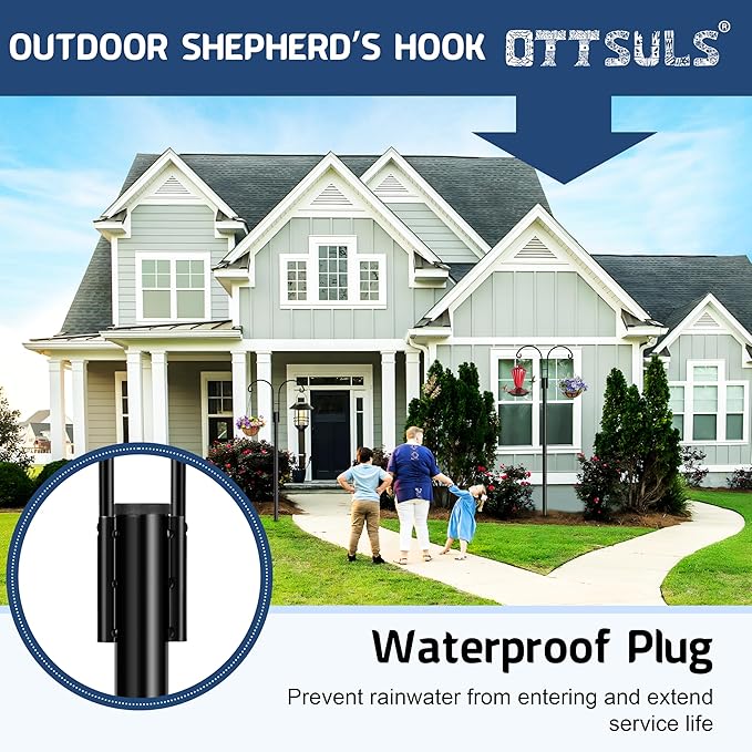 Ottsuls Bird Feeder Pole, 2 Pack 60 INCH Double Shepherds Hooks for Outdoor, Garden Pole with 5 Base Prongs Heavy Duty Planter Hooks for Hanging Plant Baskets, Lantern, Hummingbird Feeder