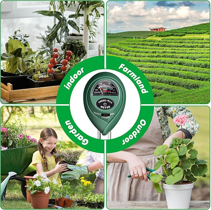 iPower Soil Meter, 3-in-1 Plant Moisture Light PH Tester for Gardening, Farming, Indoor & Outdoor Use, 3 Pack