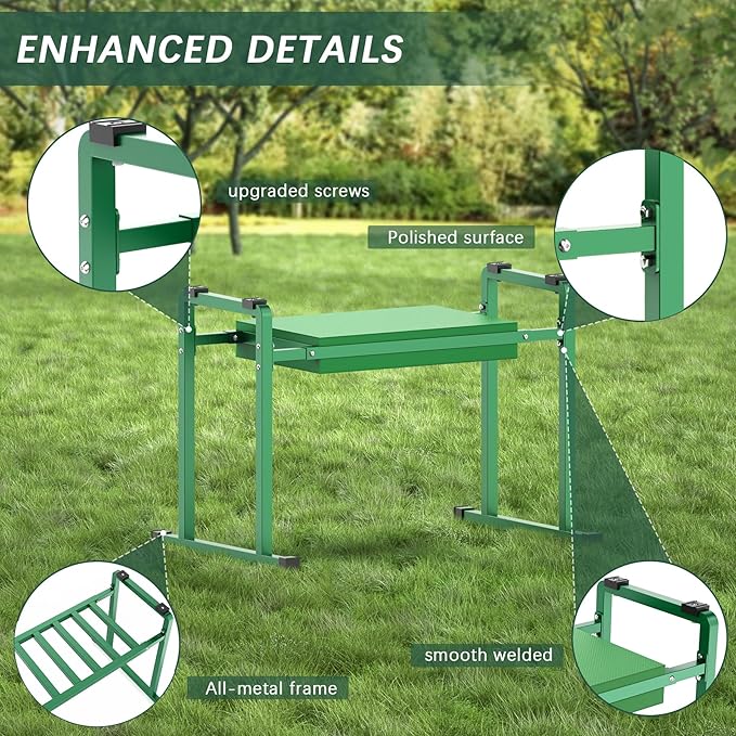 FLINTER Stable and Save Anti-Tipping Garden Kneelers Seat, 10.2" Wider Garden Kneeler and Seat with Handle, Heavy Duty Gardening Stool for Seniors, Gardening Weeding Bench Great for Gardeners Parents