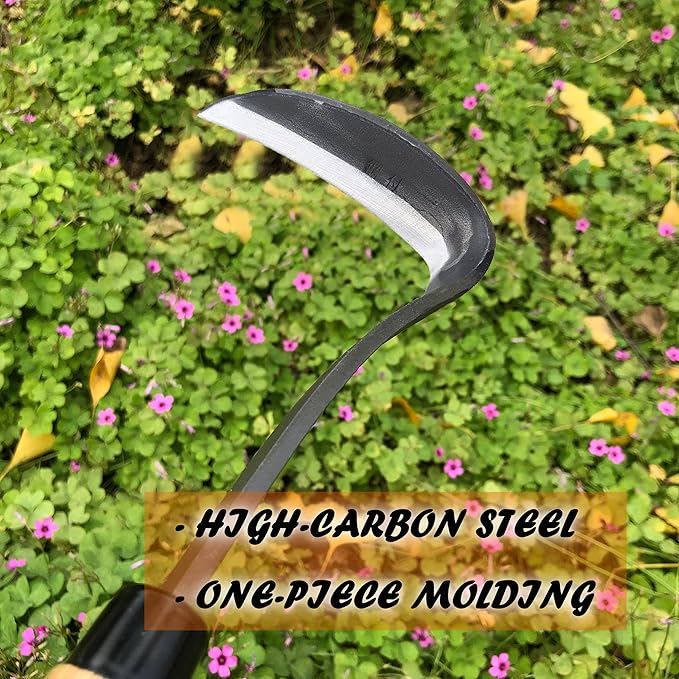 SHANFEEK Grass Sickle Japanese Weeding Hoe Garden Hand Tool Weeding Tools for Garden High-Strength Steel with Solid Wood Handle (Grey)