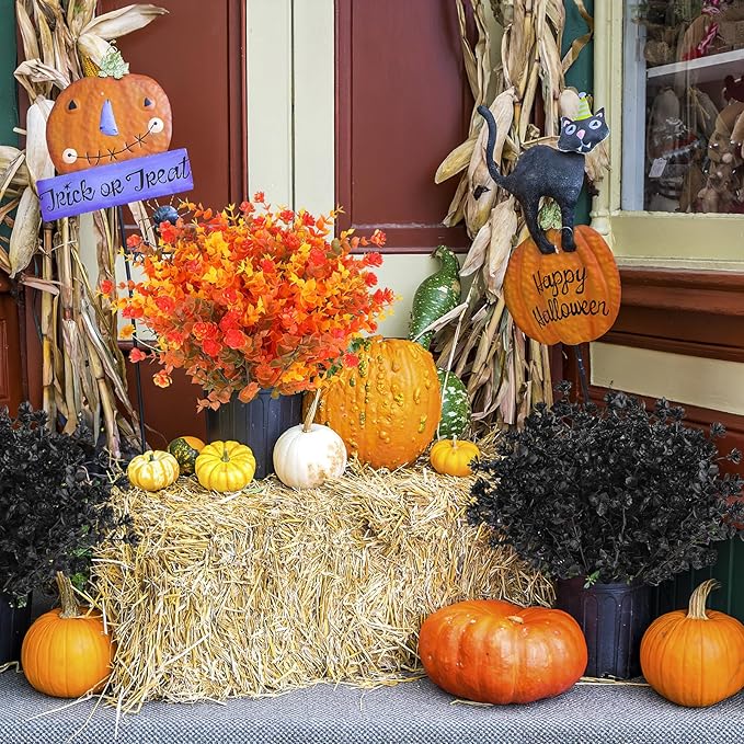 12 Bundles Black Artificial Flowers for Outdoor,No Fade Fake Plastic Flowers Faux Plants for Halloween Decor,Hanging Planters Decoration Indoor Outside Garden Porch Window Box Home Party