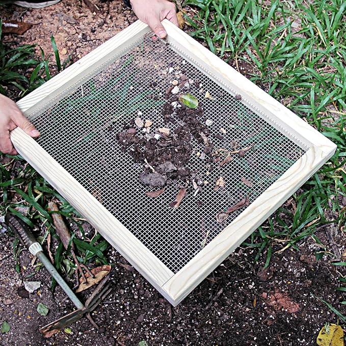 CTSC Soil Sifter for Garden, Compost Sifter, Garden Sieve, Wood Dirt Sifter, Rock Sifter with Stainless Steel Welded Wire Mesh(1/4")