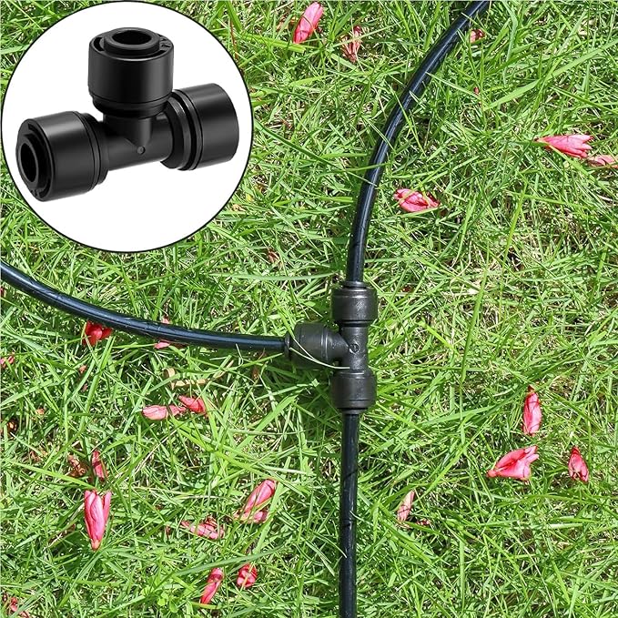 30Pcs Quick Connect 1/4 "Drip Tee,New Tee Fitting for 1/4 Inch (0.25"OD) Irrigation Pipes,Leak Free Fitting for Sprinklers or Drip Irrigation Systems(Black)