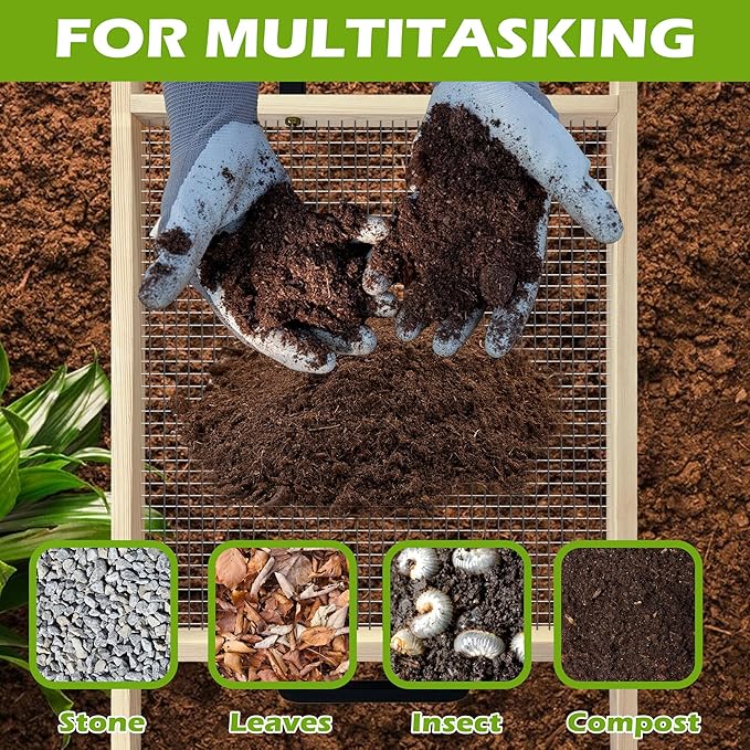 Montex Soil Sifter Large, Garden Rock Sifter, Garden Sifter for Sifting Soil, Worm, Leaves, Loam Soil, Sand and Gravel, Suitable for Wheelbarrow and Handheld.