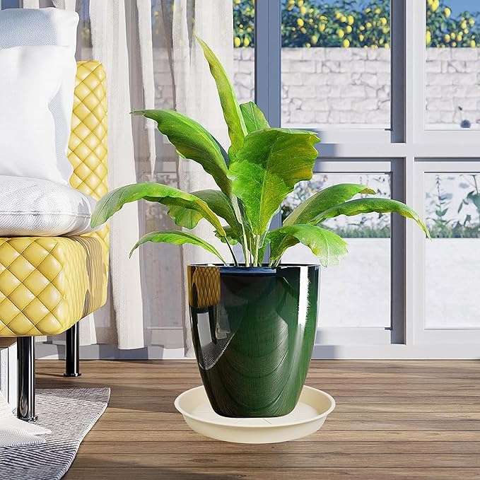 2 Pack of Plant Saucer Tray 17 inch, Heavy Duty Plastic Pot Plant Drip Trays Saucers for for Indoors Outdoor, Plant Water Tray for Planters 15-17" (17", Beige)