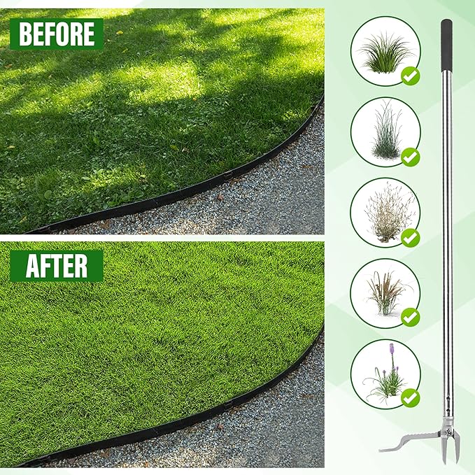 Stand up Weed Puller with 3 Claw Head, 45.6" Long Handle Weed Puller Tool Stand up Heavy Duty, Detachable Weed Remover Tool, No Need Bending Kneeling Weeding Tool for Lawn Yard Garden