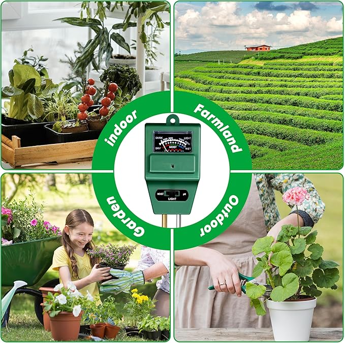 iPower 3-in-1 Plant Moisture/Light/PH Meter, Soil Test Kit for Gardening, Farming, Indoor & Outdoor Use, 4 Pack
