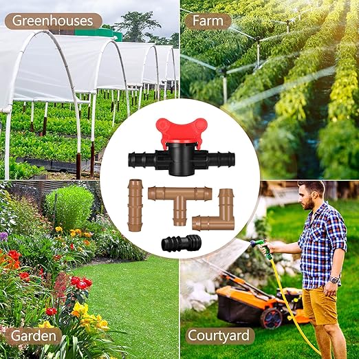 47 Pieces Drip Irrigation Fittings Kit 1/2 Inch Tubing Set Including 2 Switch Valve, 9 Elbows, 9 Couplings, 9 End Cap Plugs, 9 Tees and 9 End Closures Drip for Compatible Drip or Sprinkler Systems