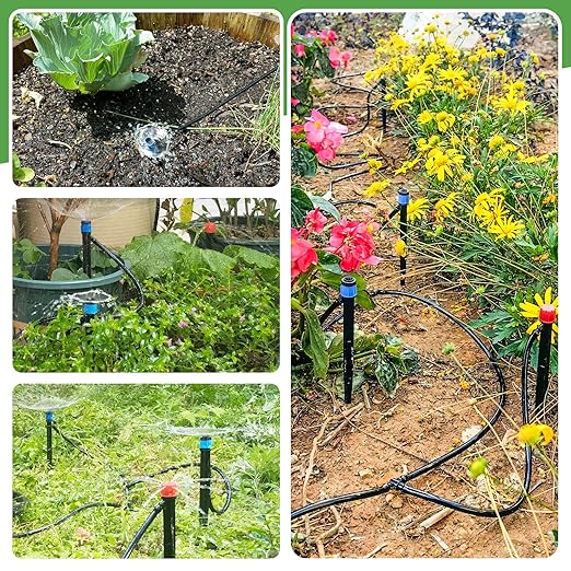 110ft Drip Irrigation System Kit, Garden Watering System DIY Automatic Irrigation Equipment Set for Lawn Raised Bed Greenhouse Plant Watering with 1/4'' Tubing, Drip Emitters, Connectors