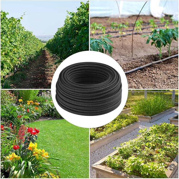 Sasylvia 1/4 Inch Porous Soaker Hose Save Water Drip Line Irrigation Garden Soaker Drip Irrigation Tubing Heavy Duty Soaker Irrigation System for Watering Hydroponics Vegetable Beds, Black (300 ft)