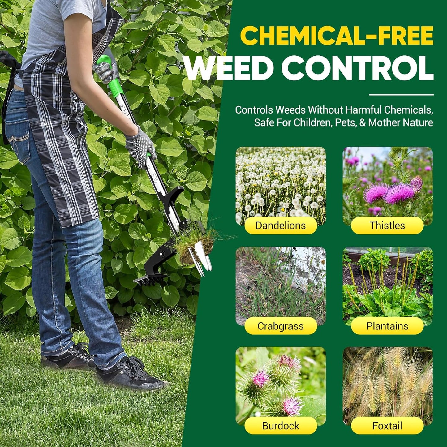 Stand Up Weeder Puller, 4-Claws Gardening Weeding Tools - Phlexpro 2025 New Upgraded Back-Saver 39.3" Long Handle Weed Puller Dandelion Remove Tool for Garden/Lawn/Patio/Farm Use