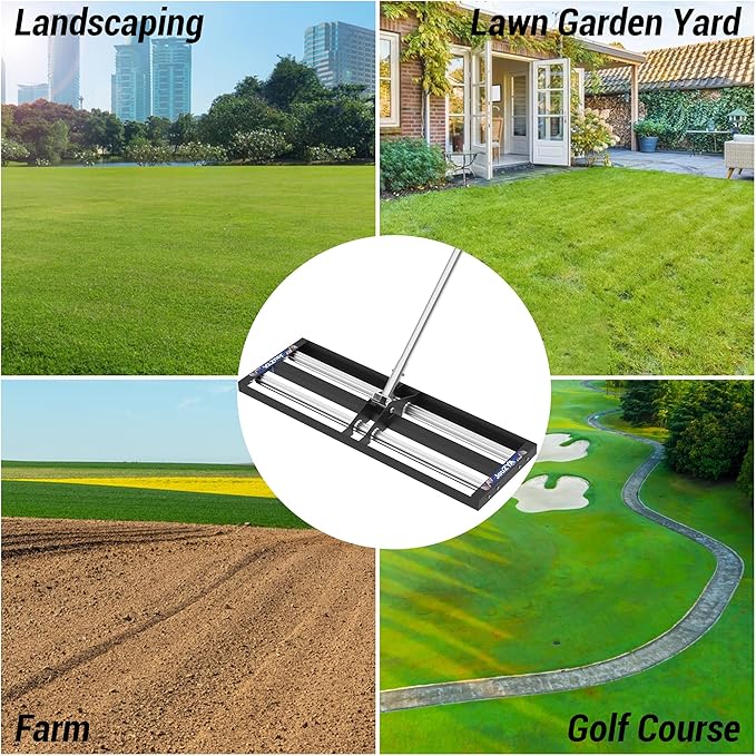 Updated Lawn Leveling Rake with Aluminum Roller, Stainless Steel 40"x10" Levelawn Tool , Heavy-Duty Lawn Leveler with 80" Extended Handle, Yard Leveling Rake Suit for Garden, Golf Lawn, Farm