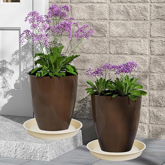 6 Pack of Plant Saucer Tray 9 10 inch, Heavy Duty Plastic Pot Plant Drip Trays Saucers for for Indoors Outdoor, Plant Water Tray for Planters 9-10" (10", Beige)