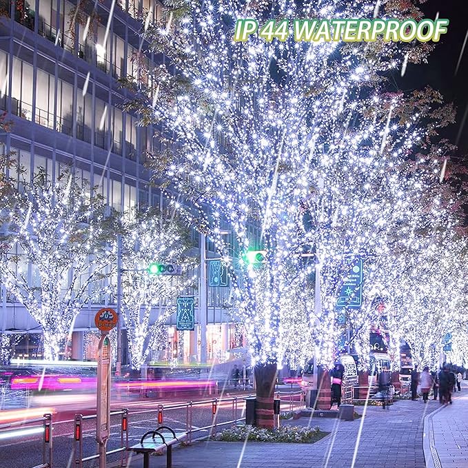 FUNPENY 164FT 500 LED Christmas Indoor Outdoor Decorative String Lights, 8 Modes Waterproof Plug in Green Wire LED Fairy Light for Christmas Party Wedding Garden Home Decoration (White)