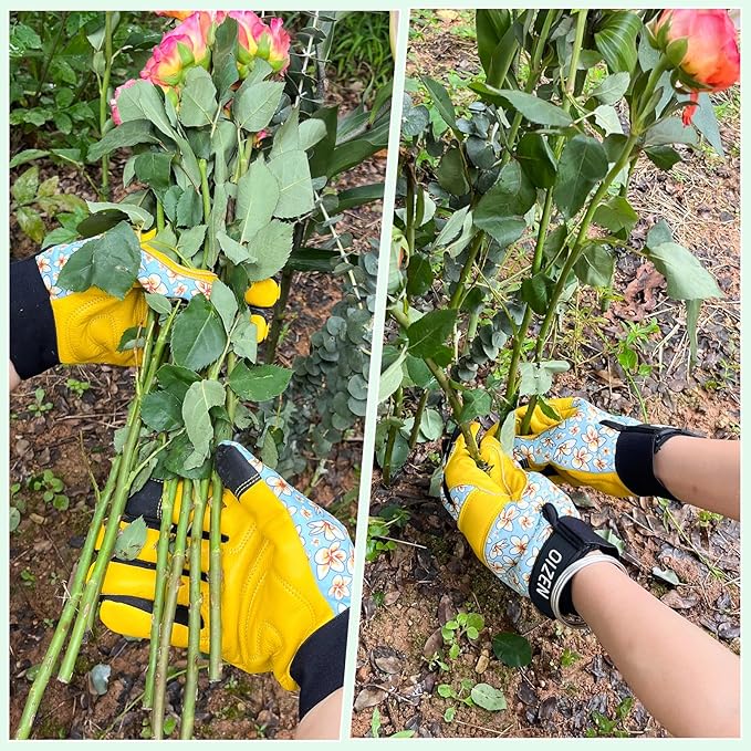 Cowhide Leather Thorn Proof & Puncture Resistant Gardening Gloves for Women and Men, Touchscreen Compatible Working Gloves for Weeding, Digging, Planting, Gardening Gifts for Women (Size Small)