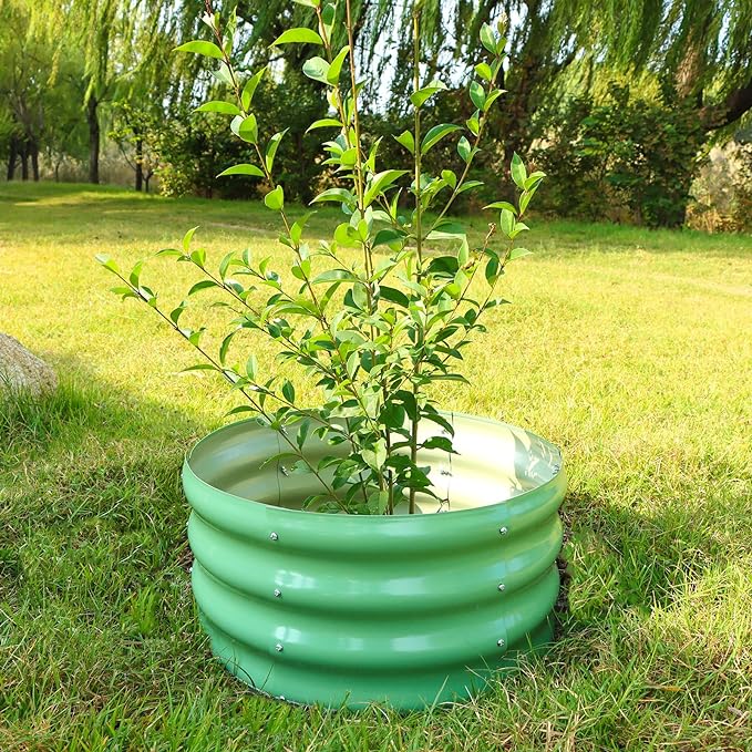 SnugNiture 2x2x1ft Round Galvanized Raised Garden Bed Kit Outdoor, Metal Planter Box for Planting Plants Vegetables, Green