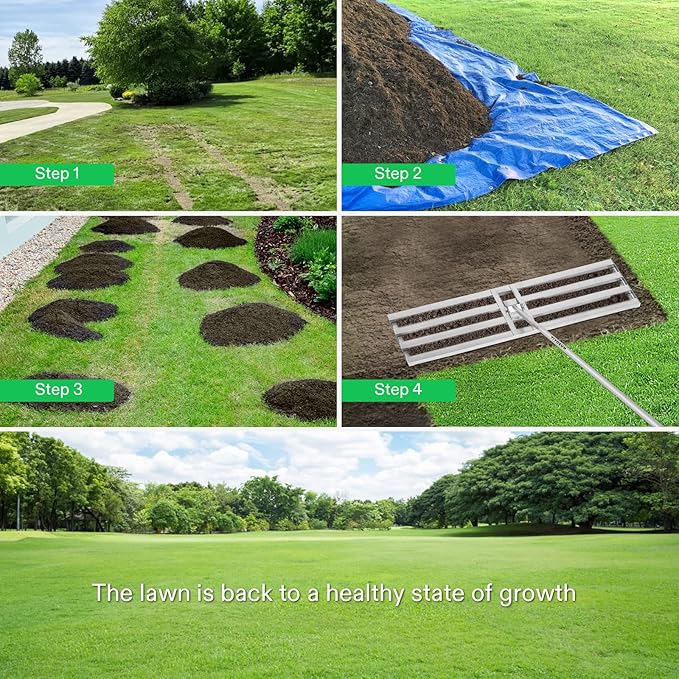 VIVOSUN 48" Lawn Leveling Rake, 48" x 10" x 78" Heavy-Duty Stainless Steel Lawn Leveler with 7FT Adjuatble Long Handle for High Effect, Metal Levelawn for Smooth Soil, Rustproof Rakes for Garden Yard