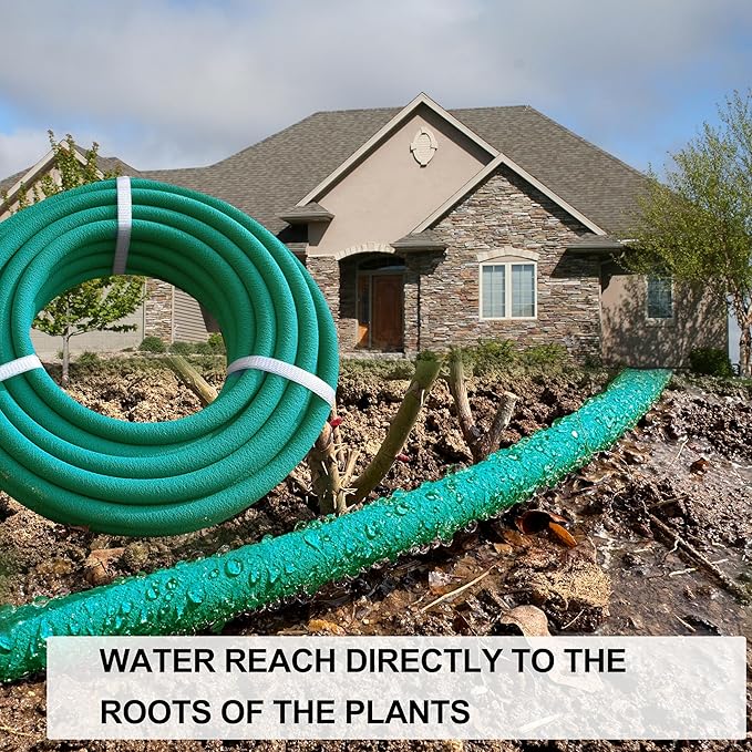 Soaker Hose 1/2"X10ft of 2 Pcs,Green Rubber Hose Water Saving up to 70%,Durable Flexible Soaker Hose that irrigation for Patio Lawn,Trees,Vegetables and Flowers. …