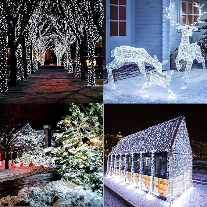 338Ft Christmas Lights Outdoor, 1000 LED Christmas String Lights with 8 Modes, Timer, Waterproof Fairy Twinkle Lights for Christmas Party, Garden, Wedding, Holiday, Xmas Tree Decorations (Cool White)
