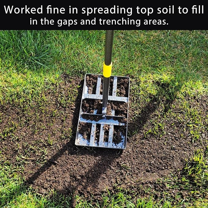 Lawn Leveling Rake, Heavy Duty Levelawn Tool for Garden Level Soil or Dirt Ground Surfaces Easily, 17” x 10” Ground Plate, Steel Handle Length is 60 inch