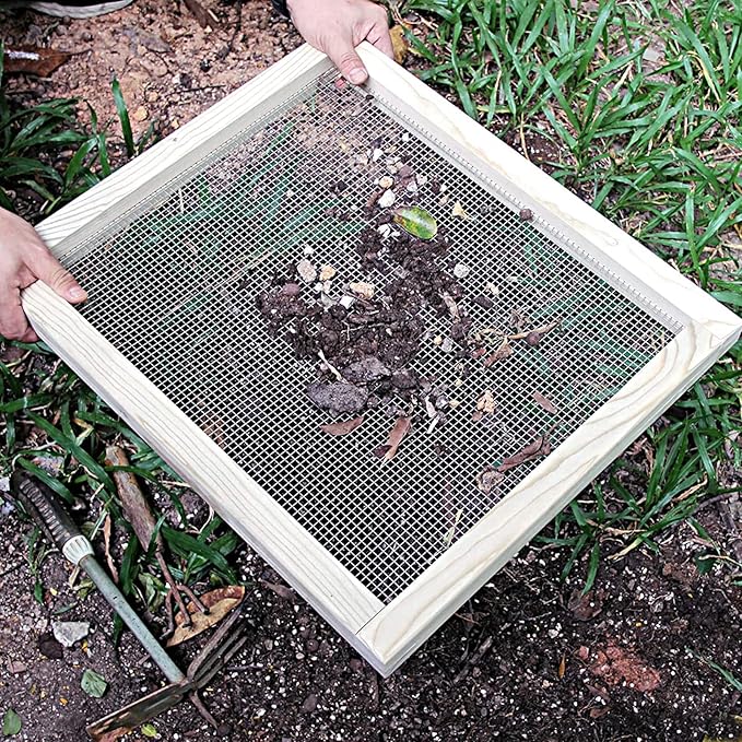 Soil Sifter for Garden, Multi-Purpose Wood Compost Dirt Sifter Soil Screen Dirt Cedar Garden Rock Sifter for Compost Sifting Soil, Dirt, Peat Moss and Potting Soil