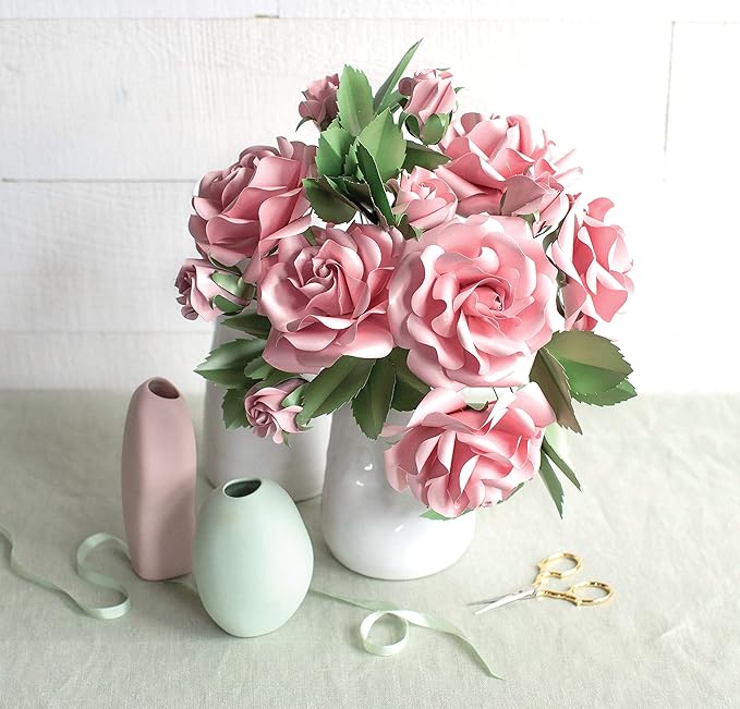 Lia Griffith Frosted Paper Flowers Garden Roses & Buds, 8.5" x 11", Assorted Colors 16 Pages