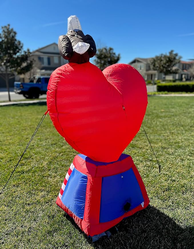 5 Foot Tall Patriotic Independence Day 4th of July Inflatable Love Heart with American Flag and Bald Eagle Pre-Lit LED Lights Outdoor Indoor Lawn Yard Holiday Decoration Blow up Home Garden Decor