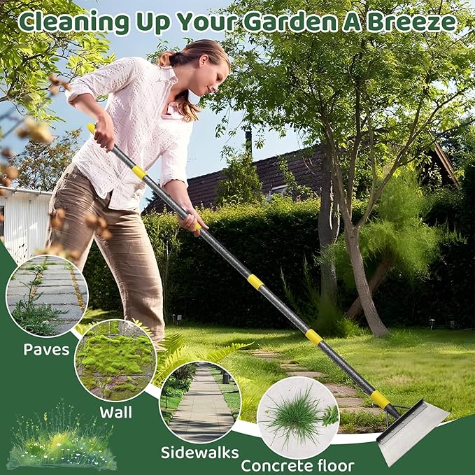 Garden Flat Shovel Scraper, 88 Inch Long Multifunctional Garden Cleaning Shovel, Heavy Duty Floor Scraper Long Handle,Metal Weeding Scraper for Lawn Edging, Snow Ice Removal