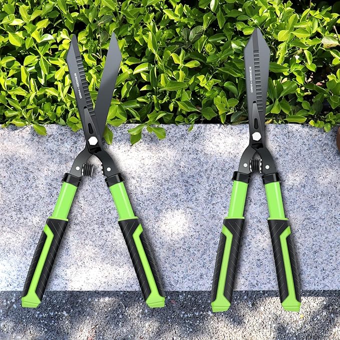 Garden Hedge Shears Heavy Duty,23" Manual Hedge Clippers with New Tech Serrated Blade & Dual Shock Absorbing Cushion,Shears Gardening Tools