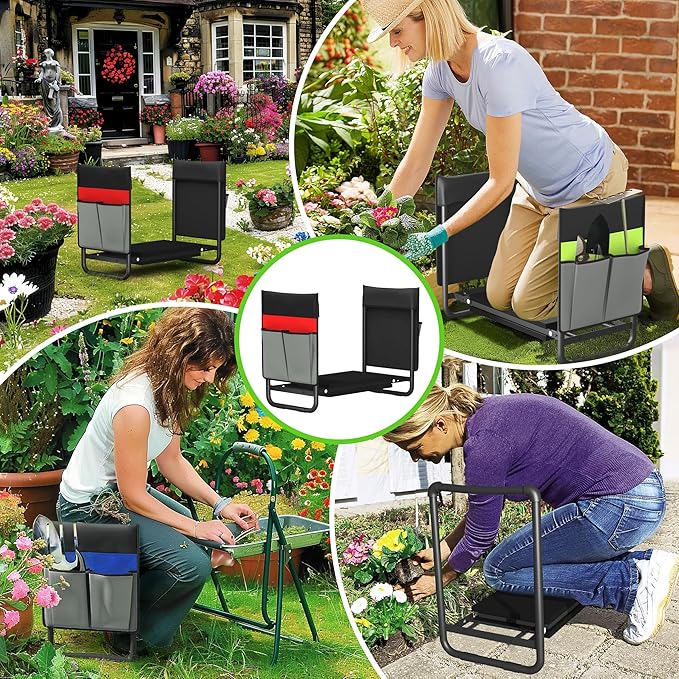 Garden Kneeler and Seat 2-in-1 Foldable Gardening Stool with EVA Foam Kneeling Pad Heavy Duty Garden Kneeling Bench with 2 Tool Pouches Great Gardening Gifts for Women and Men Seniors(Green)