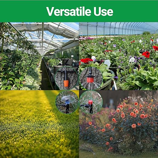 160 Pcs Adjustable Drip Irrigation Emitters, Mister Nozzles, Micro Irrigation Drippers, Sprayers, Barbed Connectors, Irrigation Parts for 1/4" Drip Irrigation Tubing Garden Watering System