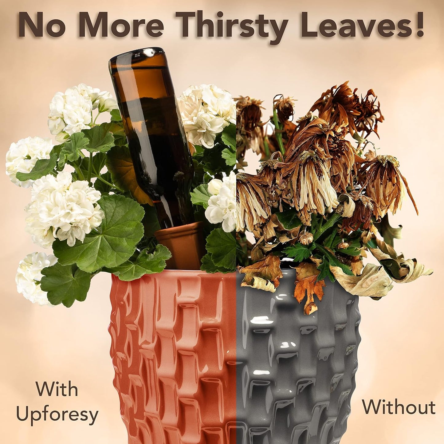 6 Pack Terracotta Watering Spikes for Indoor and Outdoor Plants - Simple and Easy Setup - Keep Plants Happy and Watered While You are Away