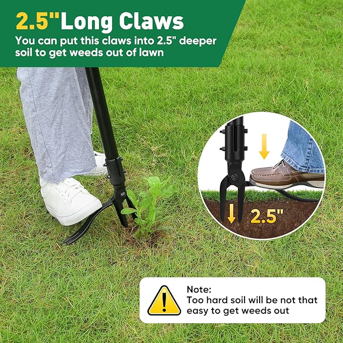 BlumWay 64 INCH Weed Puller Tool, Stand Up Heavy Duty Weed Puller, 3 Adjustable Long Handle Weed Remover Tool, 4 Claw Steel Head Weeder Tool, Garden Manual Weeding Tool Without Bending or Kneeling