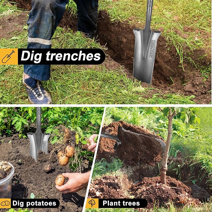 Drain Spade Shovel Digging Spade Trenching Shovel Serrated Shovel Transplanting Spade for Garden Outdoor,44 inches