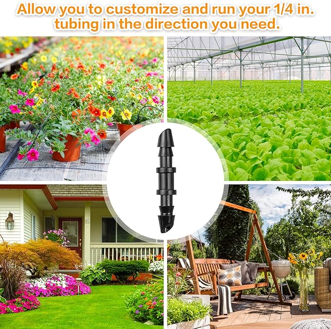Drip Irrigation Coupling Fittings:120 Pieces Barbed Coupler Irrigation Parts with Sharp End Fits for 1/4 Inch Irrigation Tubing Drip Line Connectors for Garden Lawn Irrigation System