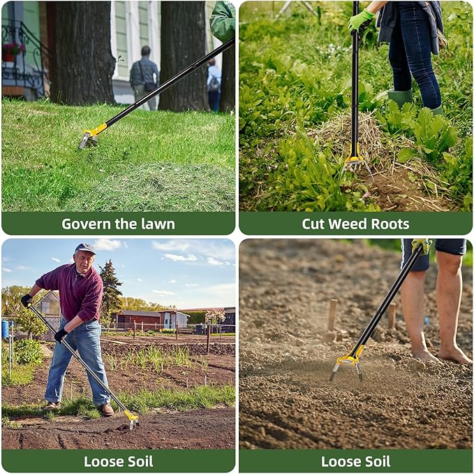 Hoe Garden Tool,Scuffle Garden Hoe for Weeding 30-60 Inch,Long Handle Heavy Duty Adjustable Hula Hoe,Gardening Stainless Steel Loop Stirrup Action Hoe