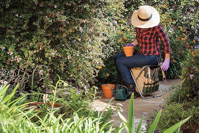 Picnic TIME Star Wars Darth Vader Gardener 5 Piece Gardening Tools Set with Garden Stool, Gardening Gifts, Garden Tool Set, (Olive Green with Beige Accents)