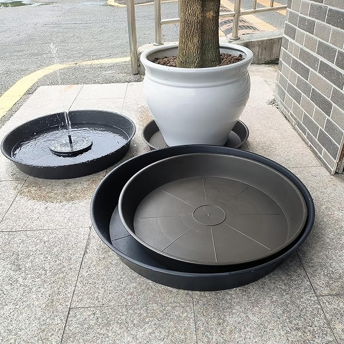 2 Pack of 16 17 inch Plant Saucer (15 inch Base), 2.3" Depth, Plant Trays for Pots, Plastic Plant Saucers for Indoors, Bird Bath Bowls, Flower Pot Drip Trays for Planter (17", Black)