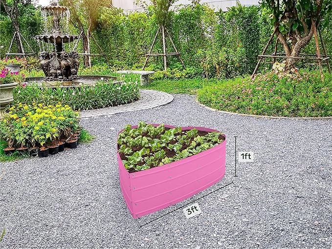Galvanized Raised Garden Beds Outdoor // Planter Raised Beds for Gardening, Vegetables, Flowers // Large Metal Garden Box (Pink) // Tool-Free Assembly